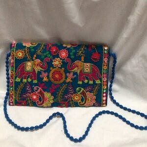 Embroidered Teal Elephant Crossbody Bag - Brand Unknown